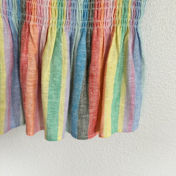 Gap Tank Top S Rainbow Stripe Babydoll Tie Shoulder Smocked Peplum - Picture 3 of 9
